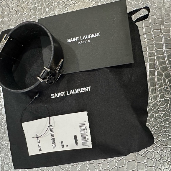 Yves Saint Laurent Black Leather Cuff Bracelet - Picture 7 of 8